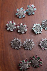 German Silver Sunflower Studs