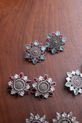 German Silver Sunflower Studs