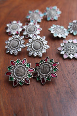 German Silver Sunflower Studs