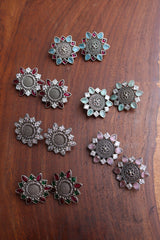 German Silver Sunflower Studs