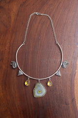 Oxidised Natural Stone Drop Necklace