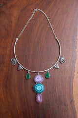 Oxidised Natural Stone Drop Necklace