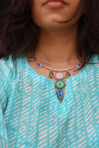 Oxidised Natural Stone Drop Necklace