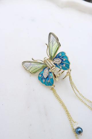 Green Blue Butterfly Claw Clip