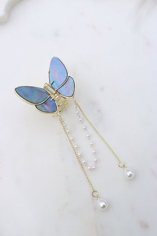Marble Blue Butterfly Claw Clip