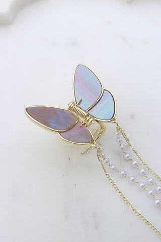 Marble Grey Butterfly Claw Clip