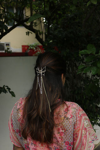 Black Butterfly Long Chain Claw Clip