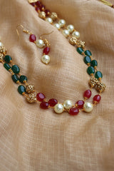 Ruby Green Pearl Two layer Nakshi Maala