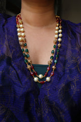 Ruby Green Pearl Two layer Nakshi Maala